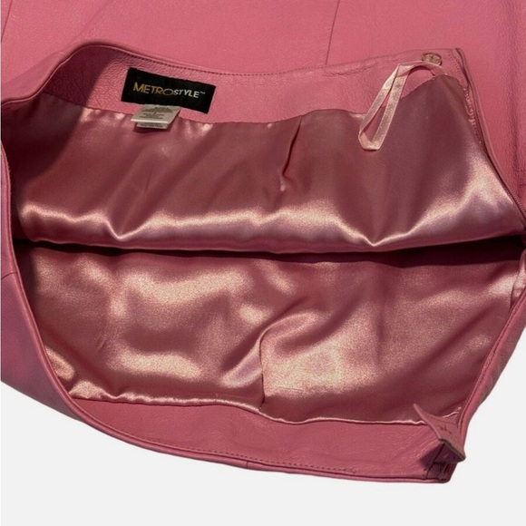 Vintage Metro Style Genuine Leather Pink Mesh Midi Skirt Size 6 Sissy CD Drag - Picture 7 of 7